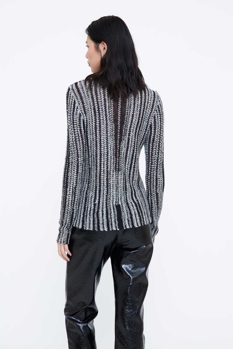 Black and Silver Striped Knit Top