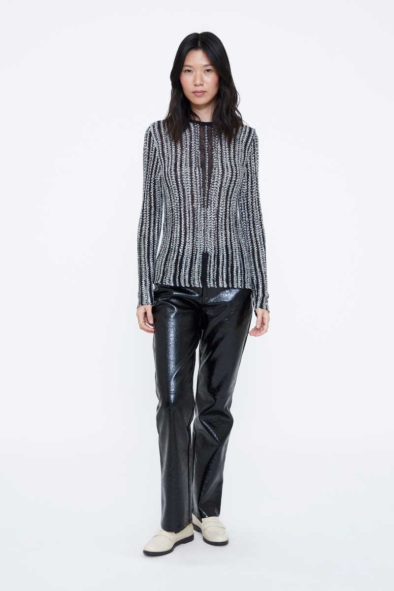 Black and Silver Striped Knit Top