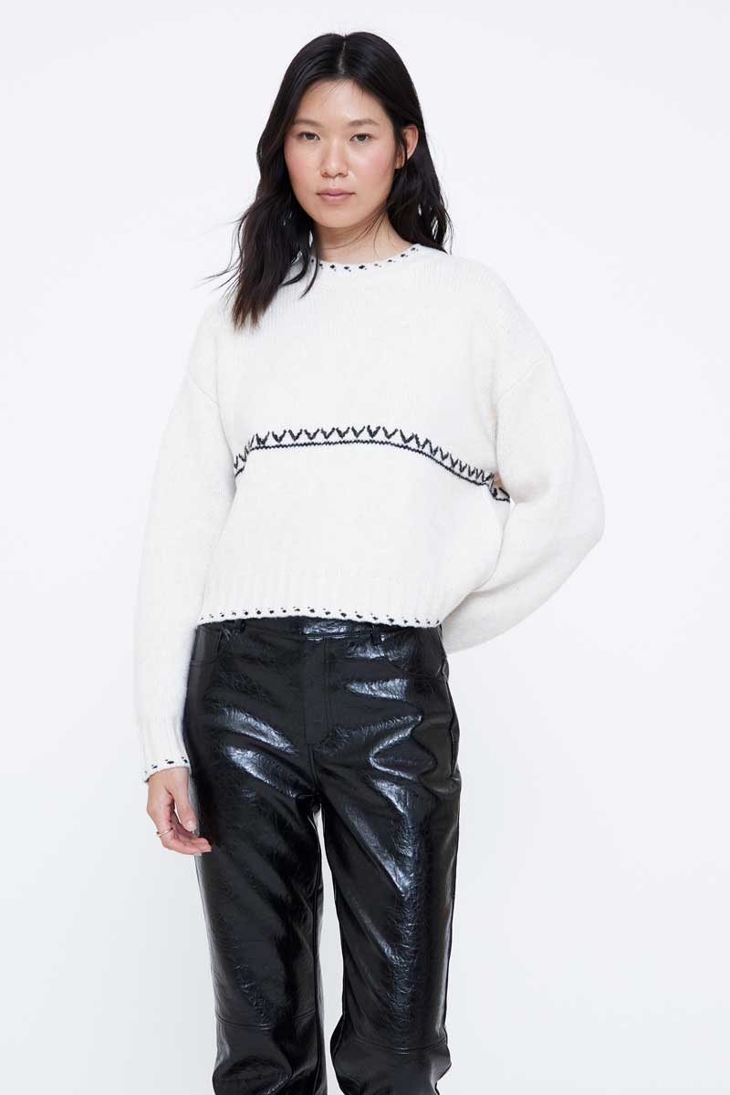 Off-White  Knit Sweater with Contrast Stiching
