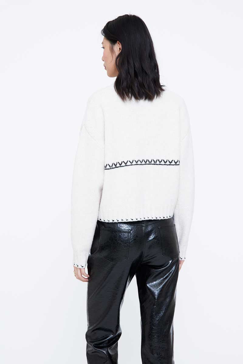 Off-White  Knit Sweater with Contrast Stiching
