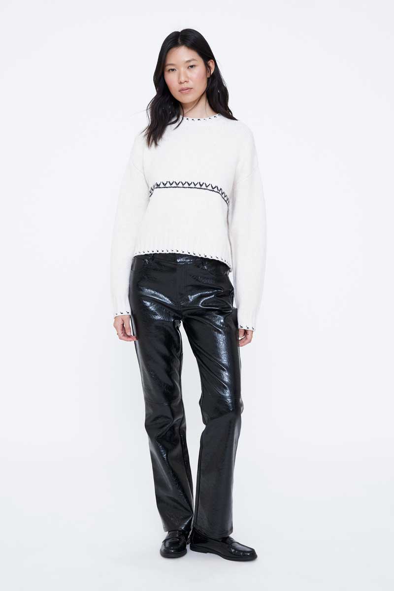 Off-White  Knit Sweater with Contrast Stiching