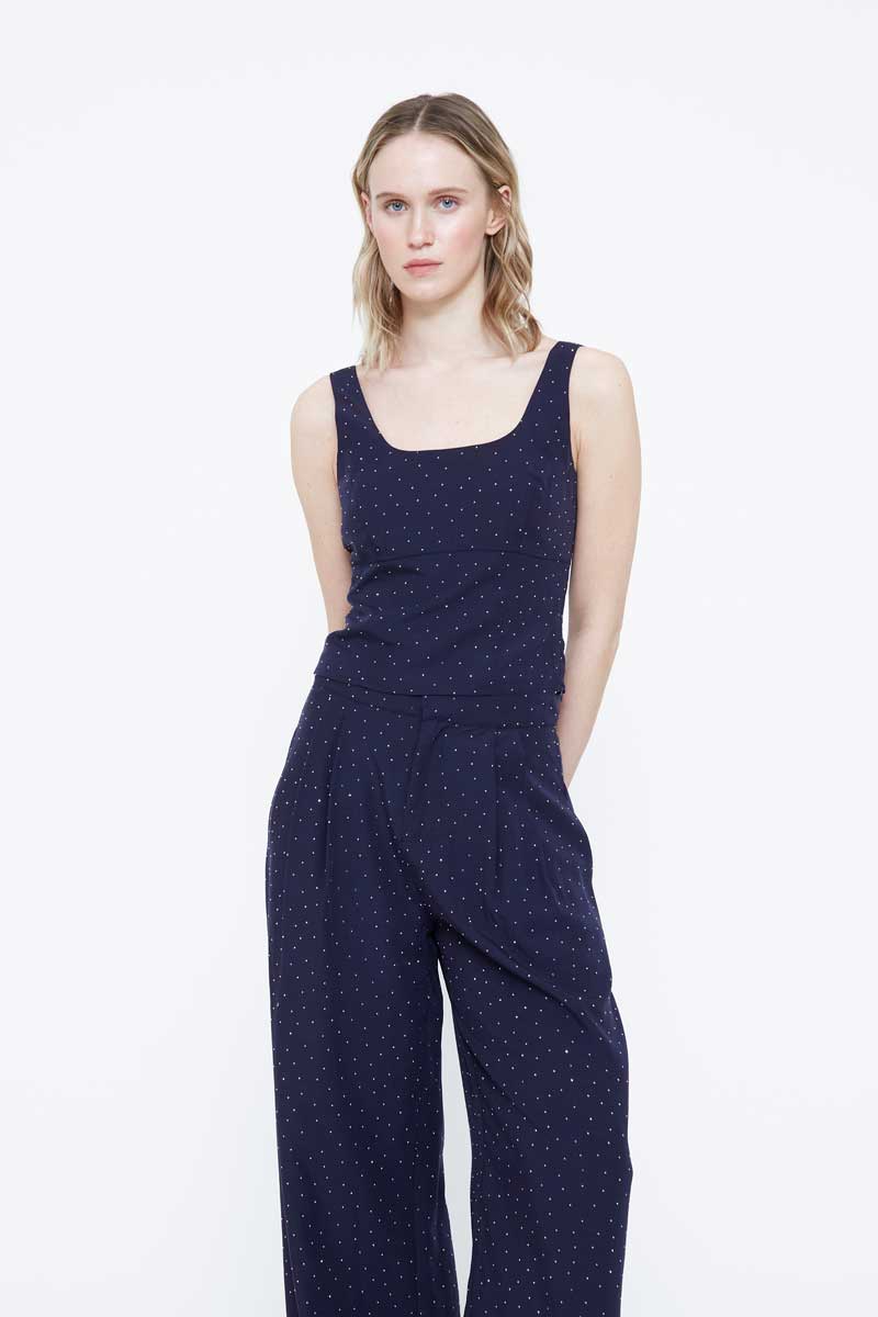Navy Blue Top with Delicate Rhinestone