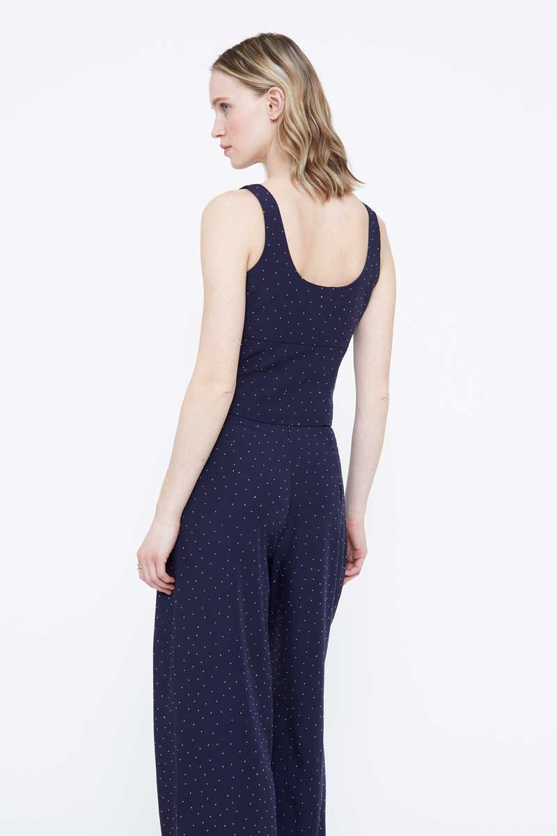 Navy Blue Top with Delicate Rhinestone