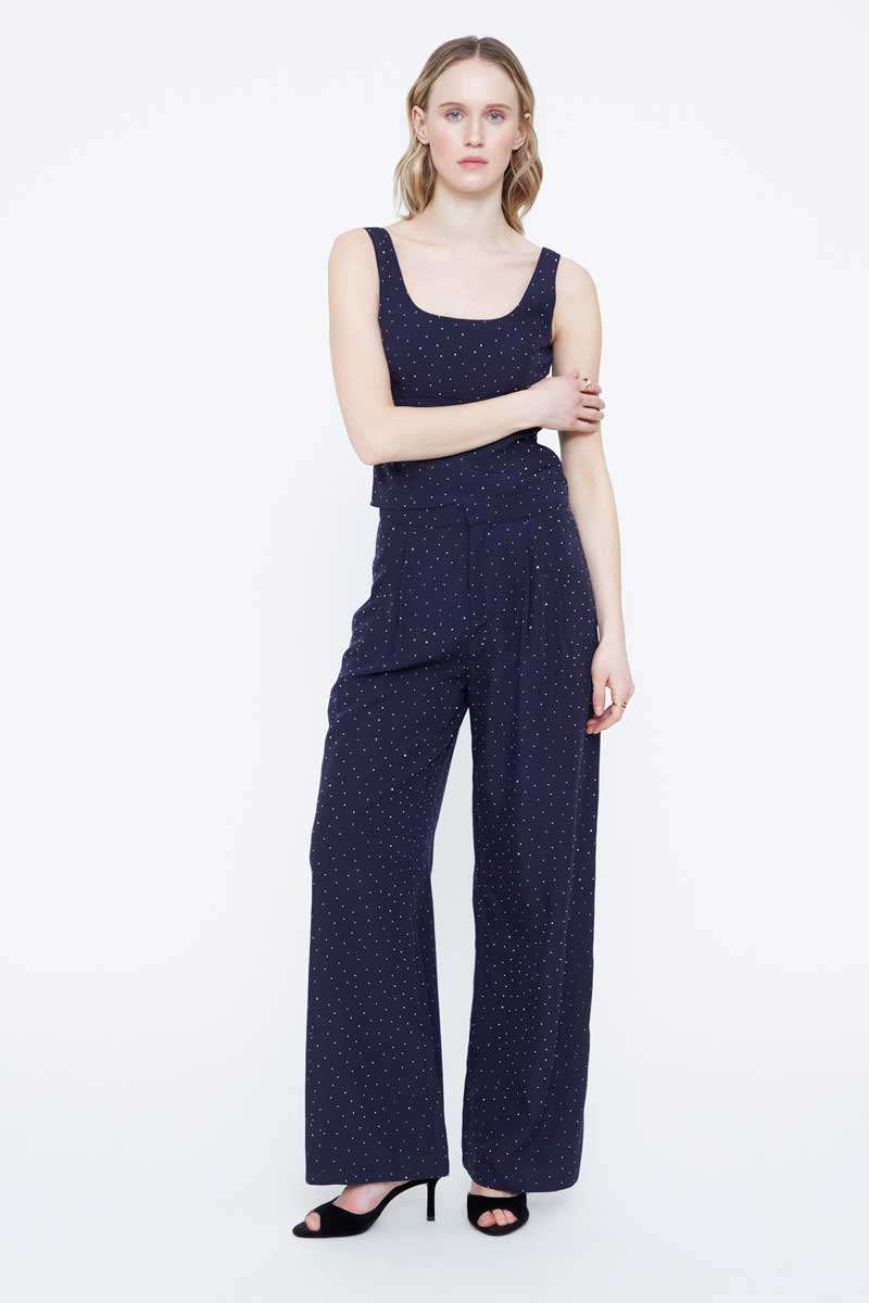 Navy Blue Top with Delicate Rhinestone