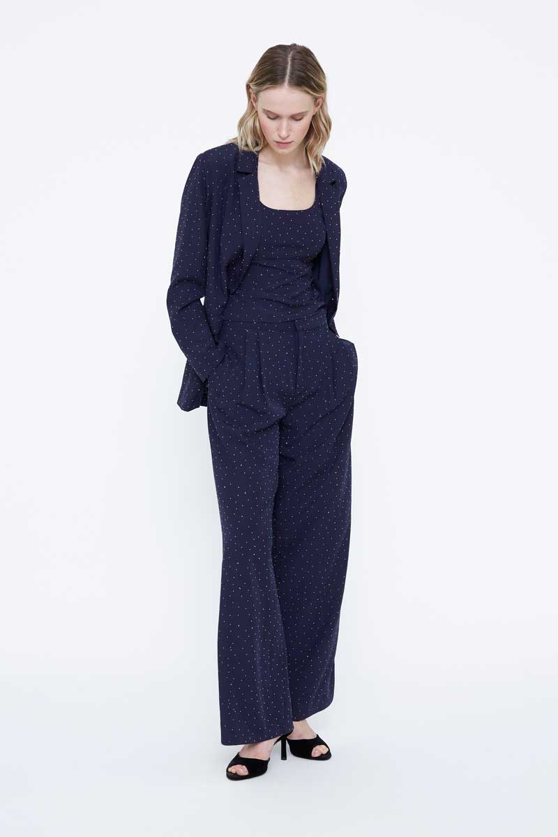Navy Blue Top with Delicate Rhinestone