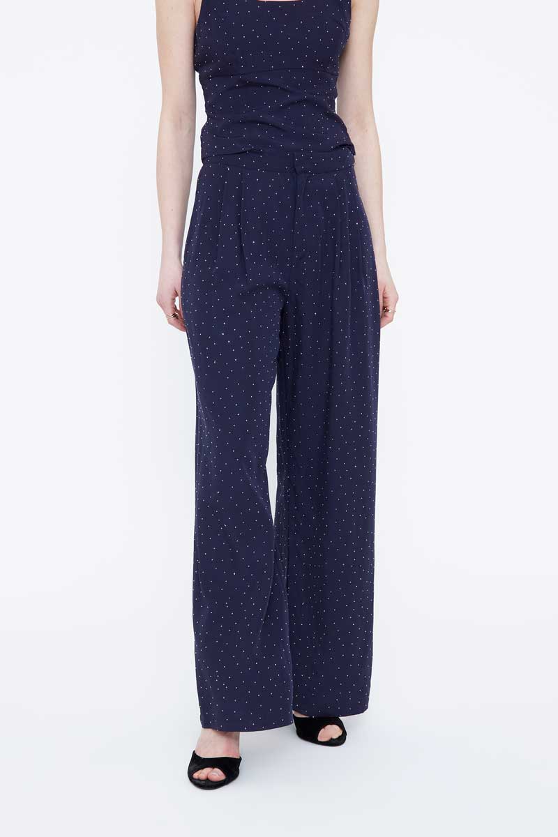 Navy Blue Trousers with Delicate Rhinestone