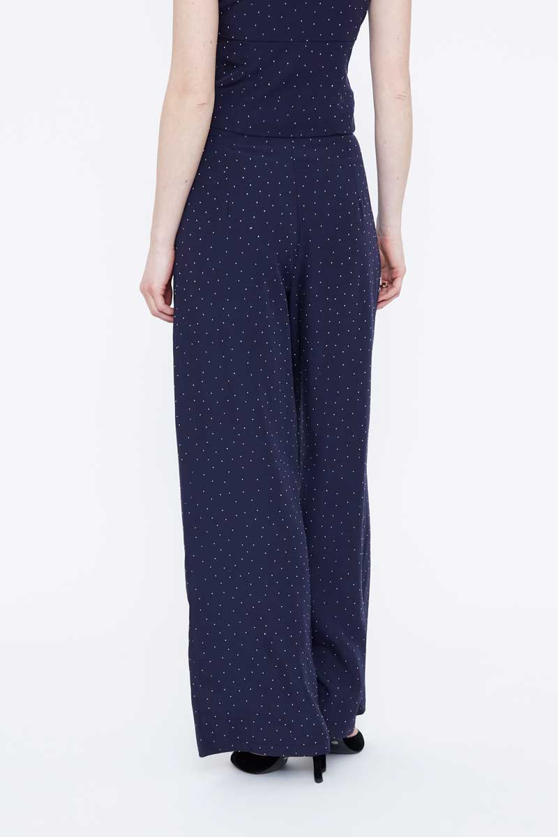 Navy Blue Trousers with Delicate Rhinestone