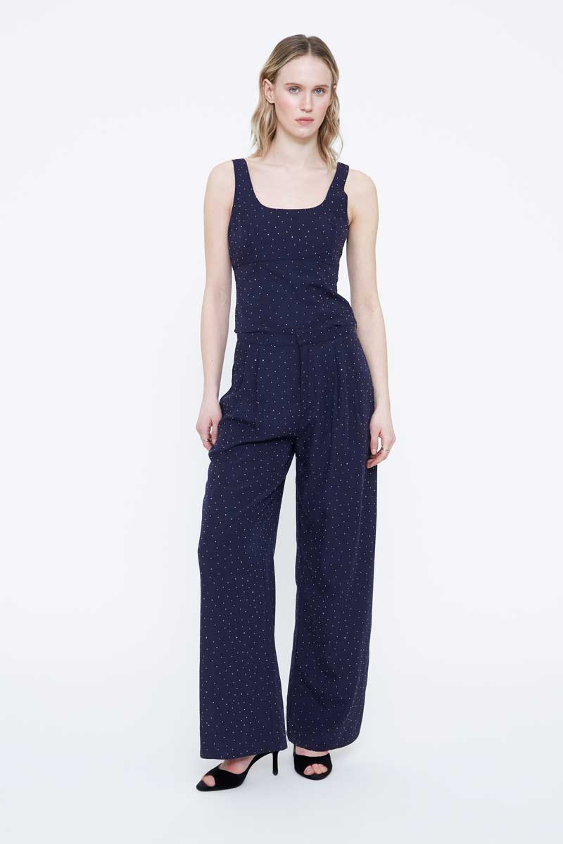 Navy Blue Trousers with Delicate Rhinestone