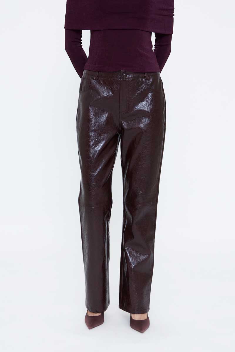 Burgundy Synthetic Leather Pants