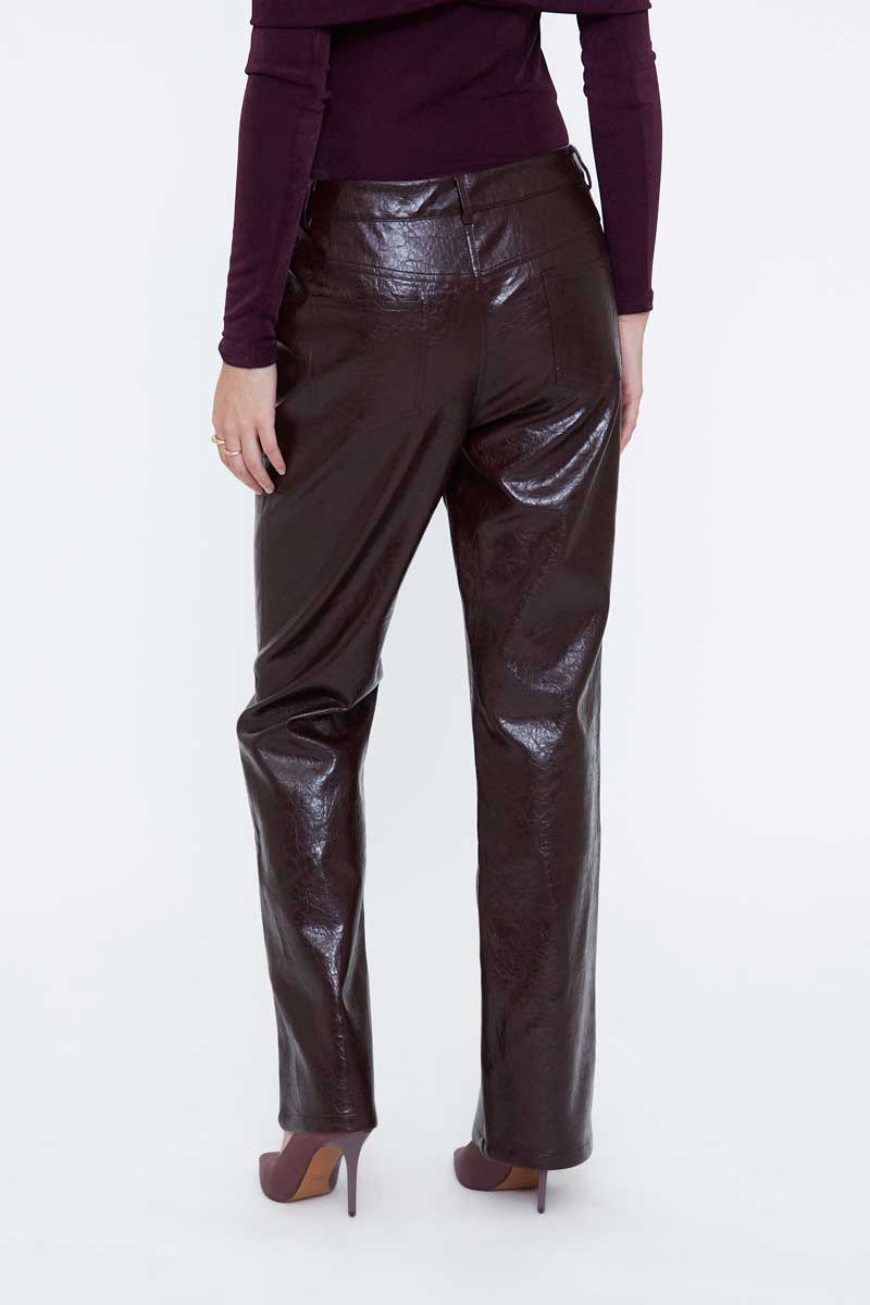 Burgundy Synthetic Leather Pants