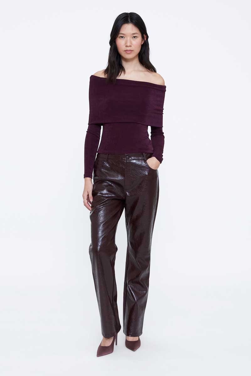 Burgundy Synthetic Leather Pants