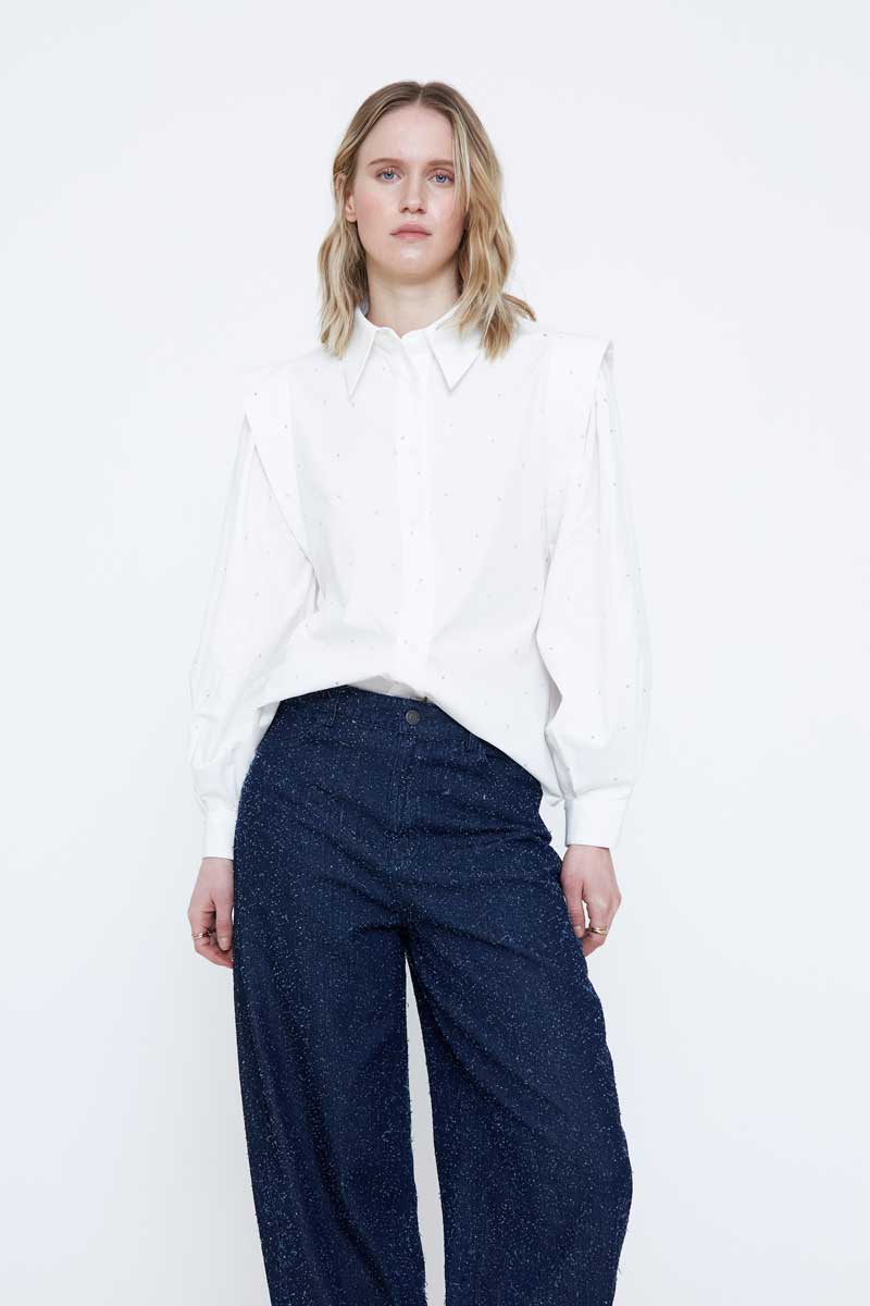 White Shirt with Delicate Rhinestone