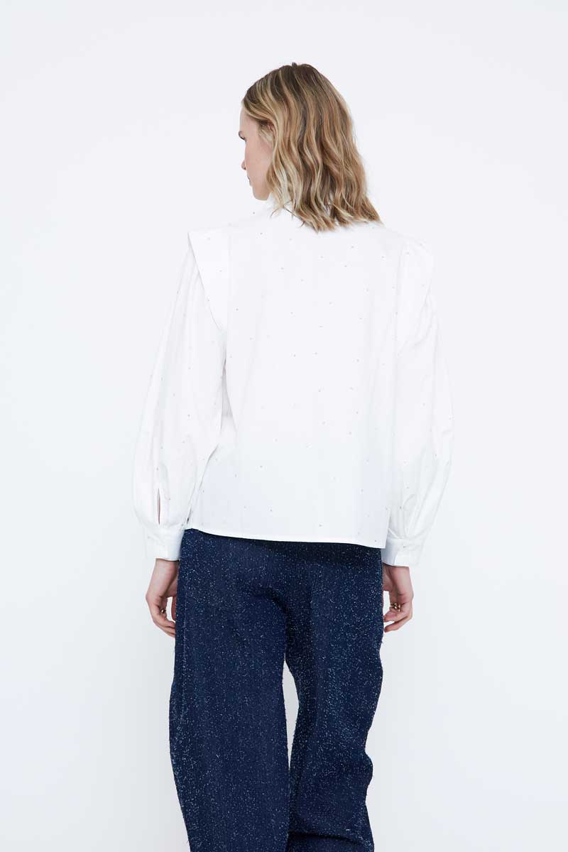 White Shirt with Delicate Rhinestone