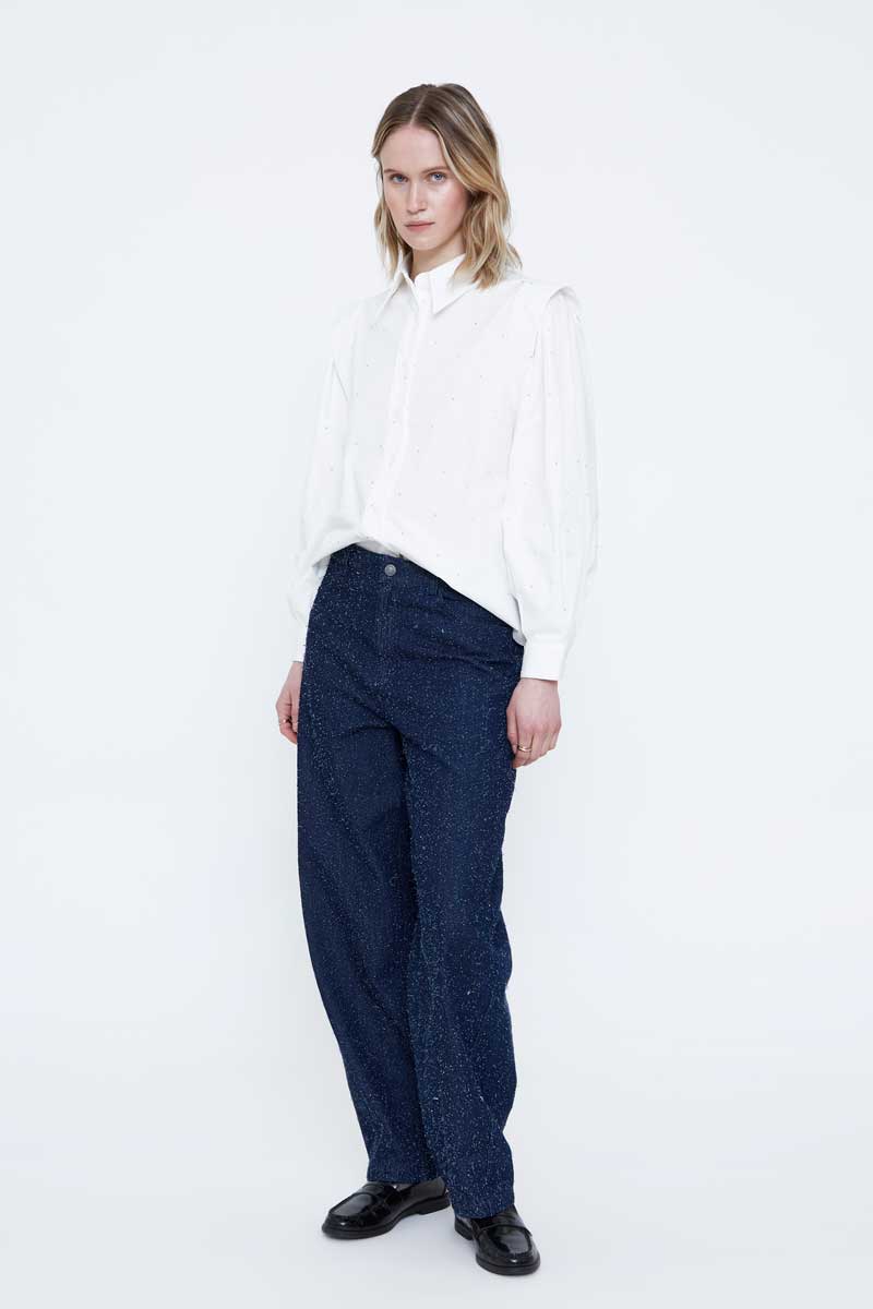 White Shirt with Delicate Rhinestone