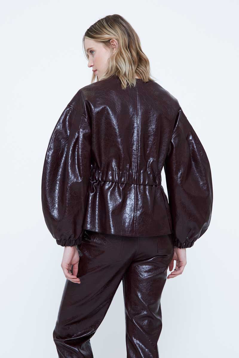 Burgundy Synthetick Leather Bomber Jacket