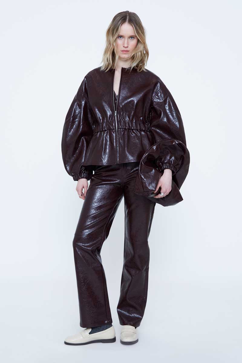 Burgundy Synthetick Leather Bomber Jacket