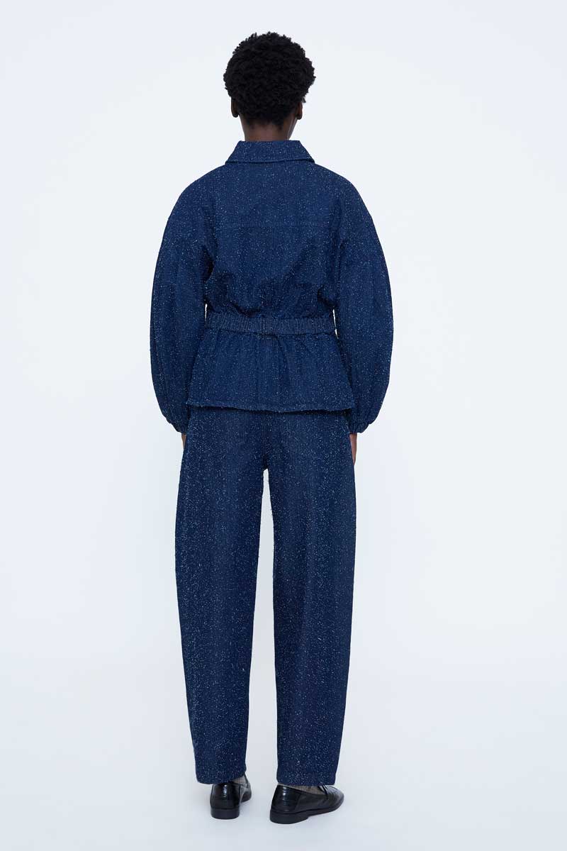 Navy Peplum Jacket with Gathered Waist
