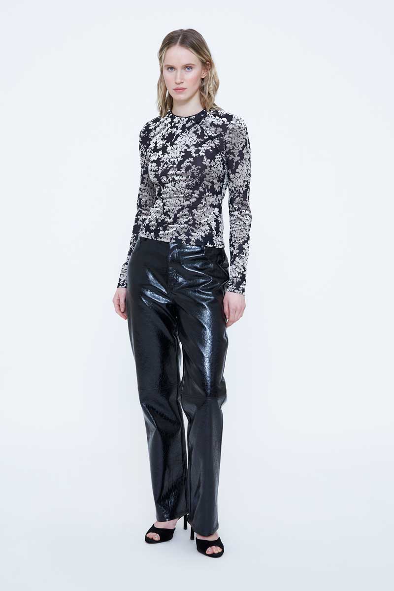 Long Sleeve Top with Black and White Devore Print