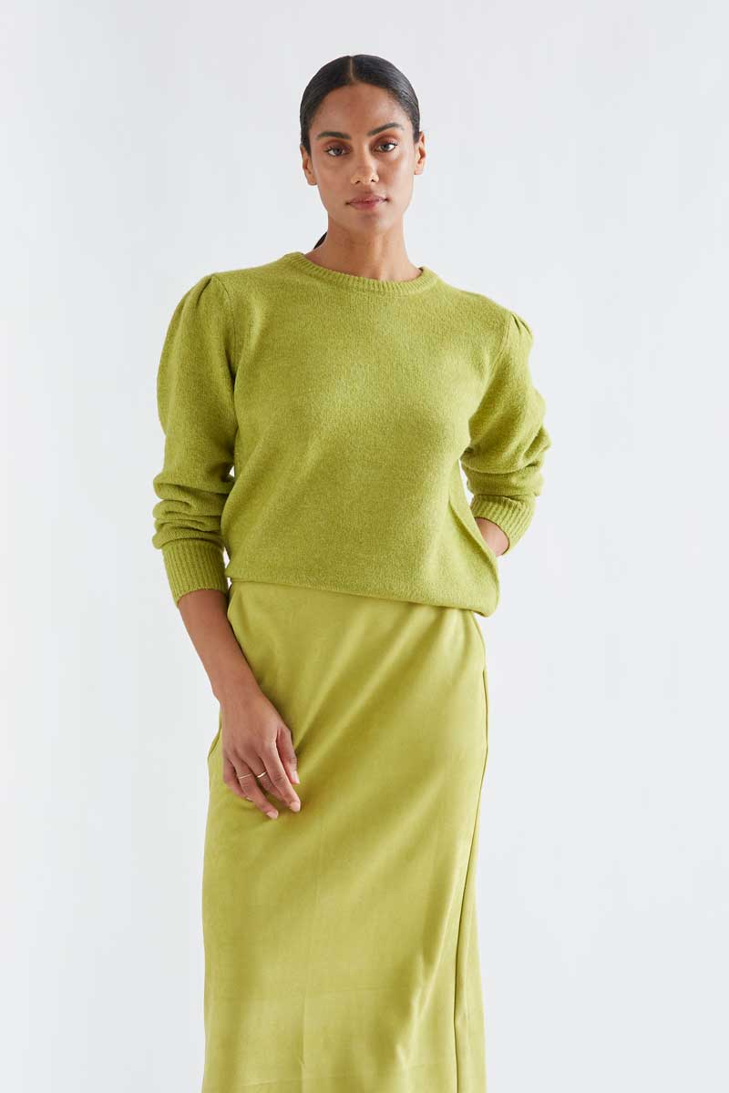 Charteuse Puff-Sleeve Sweater