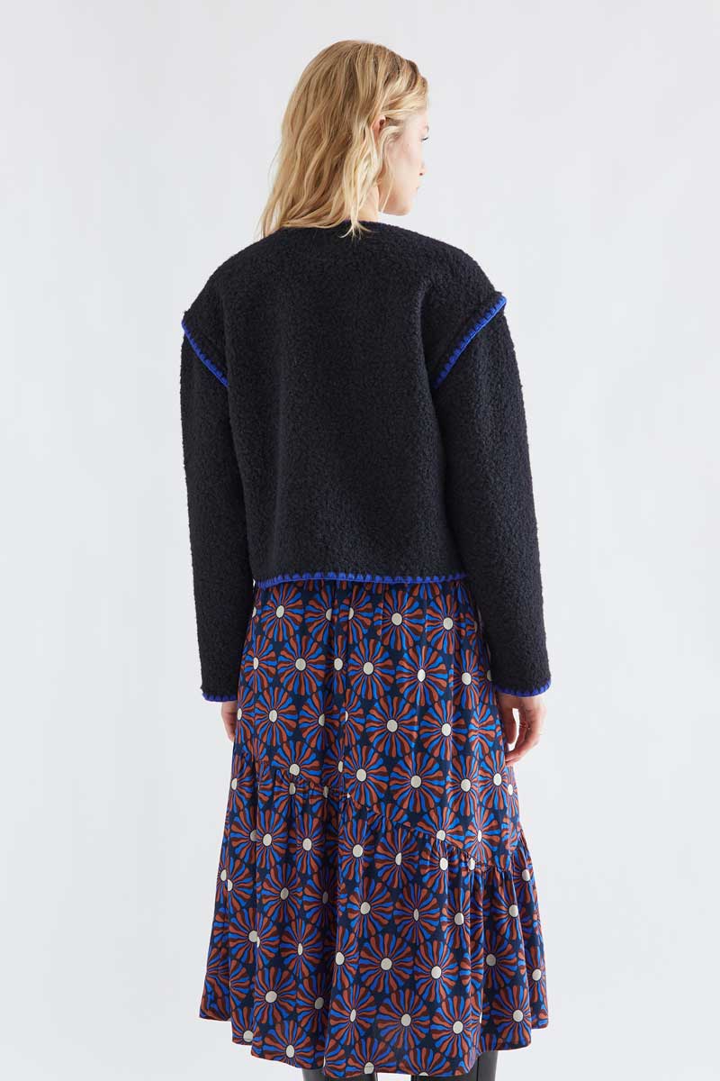 Black Textured Jacket with Cobalt Blue Trim