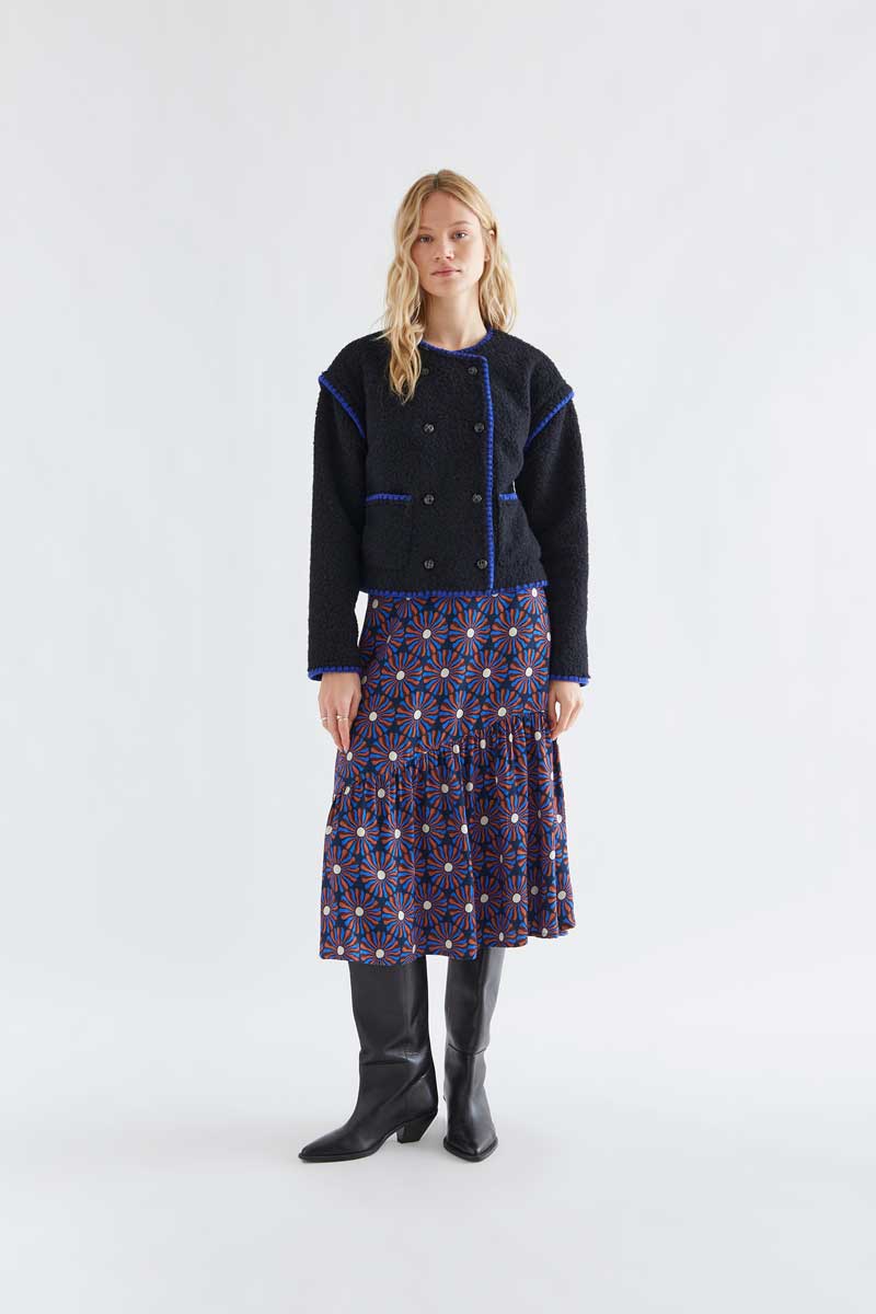 Black Textured Jacket with Cobalt Blue Trim