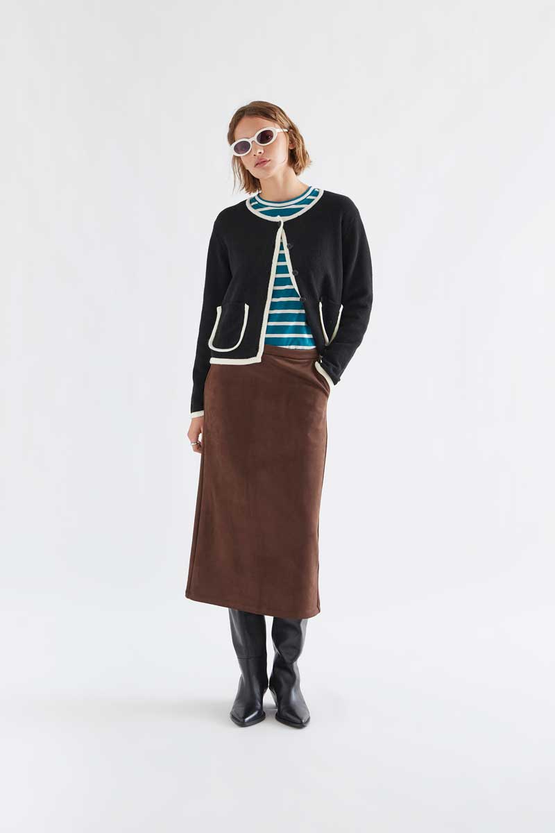 Brown Suede-Look Midi Skirt
