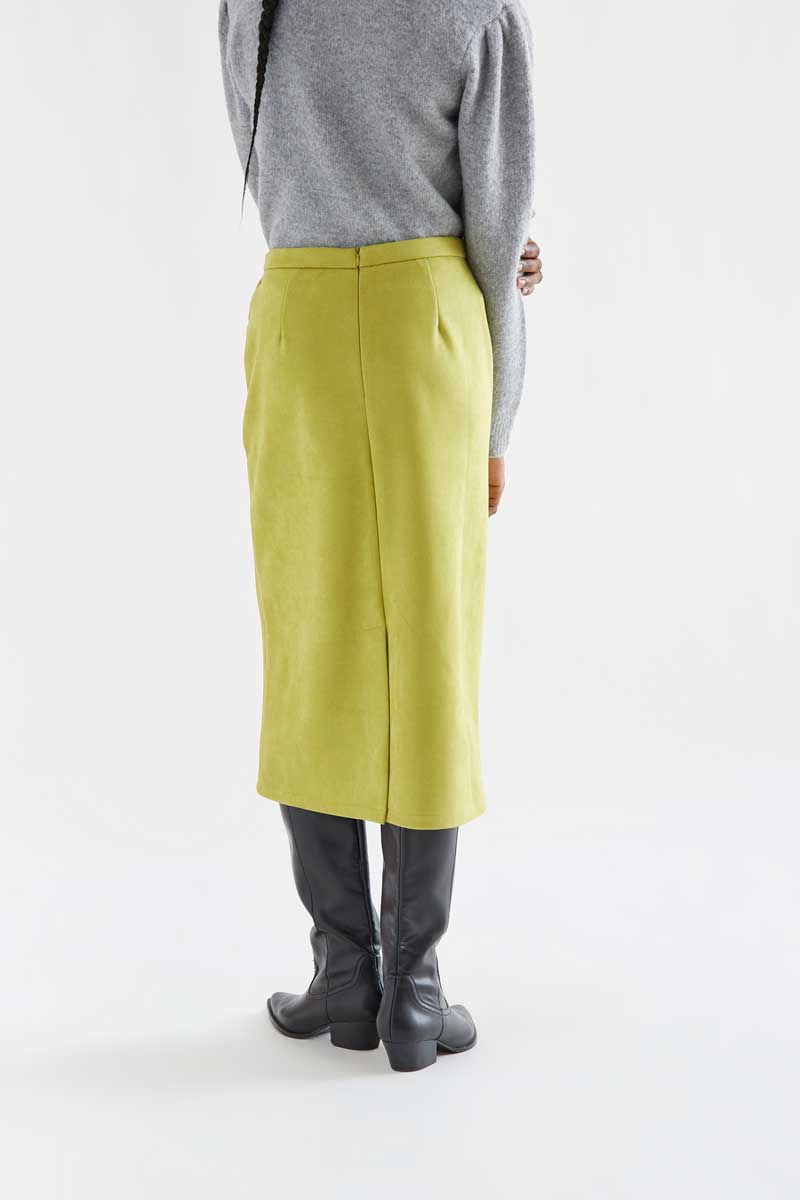 Chartreuse Suede-Look Midi Skirt