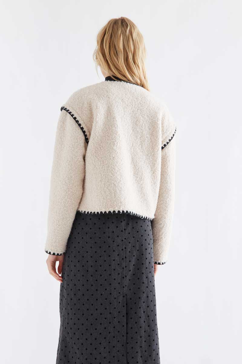 Cream Textured Jacket with Black Trim