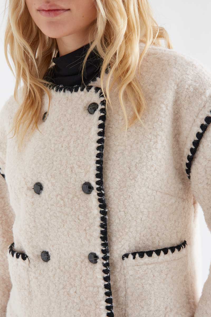 Cream Textured Jacket with Black Trim