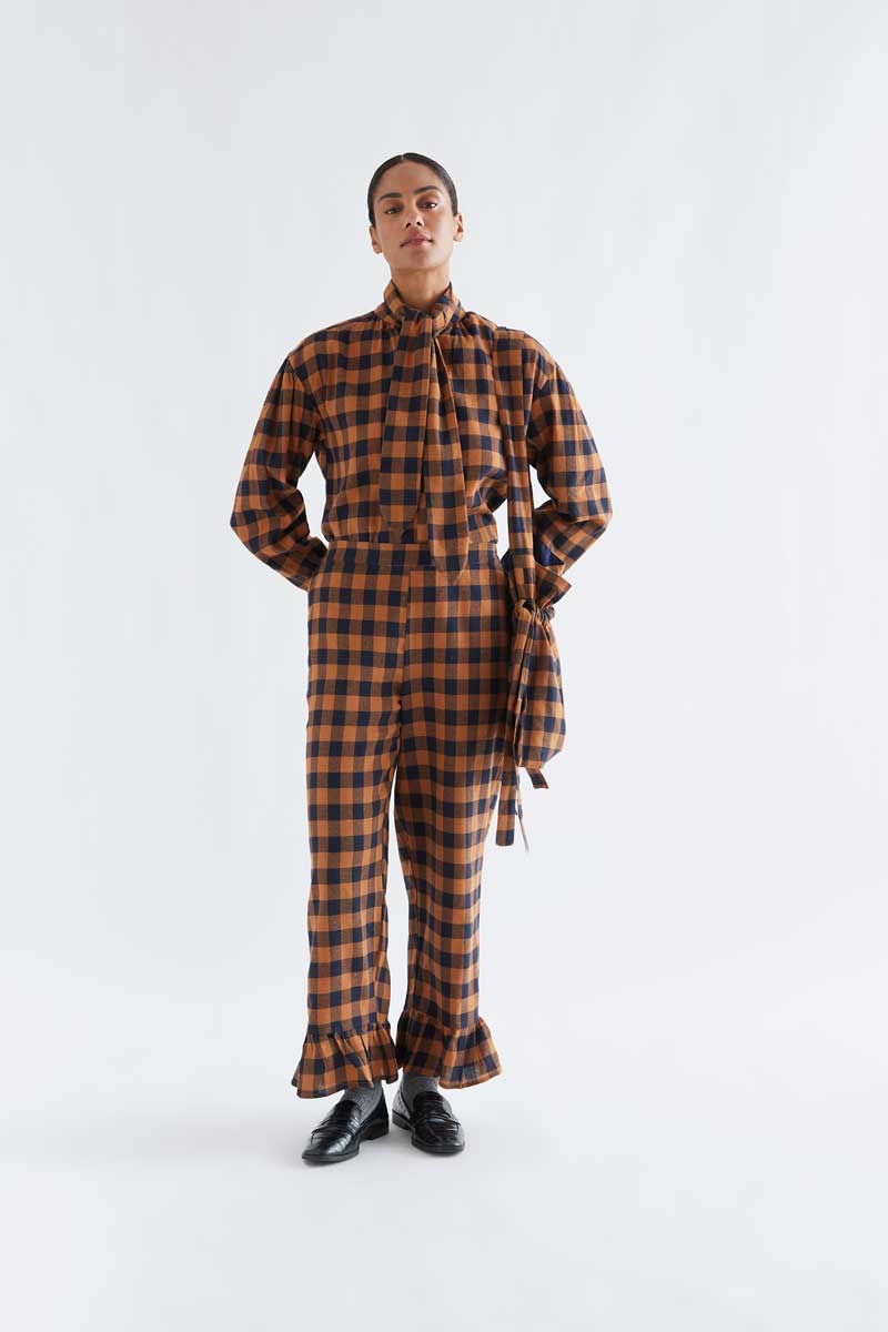 Brown and Navy Check Trousers