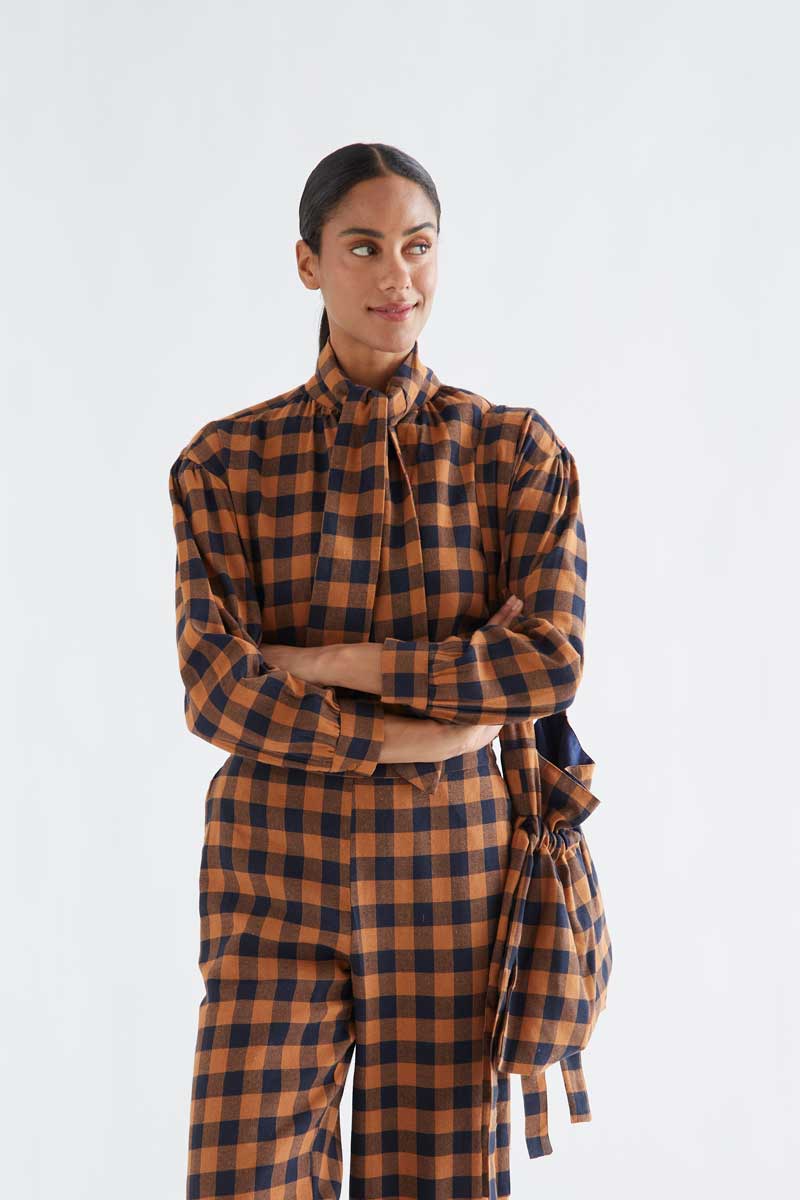 Brown and Navy Check Trousers