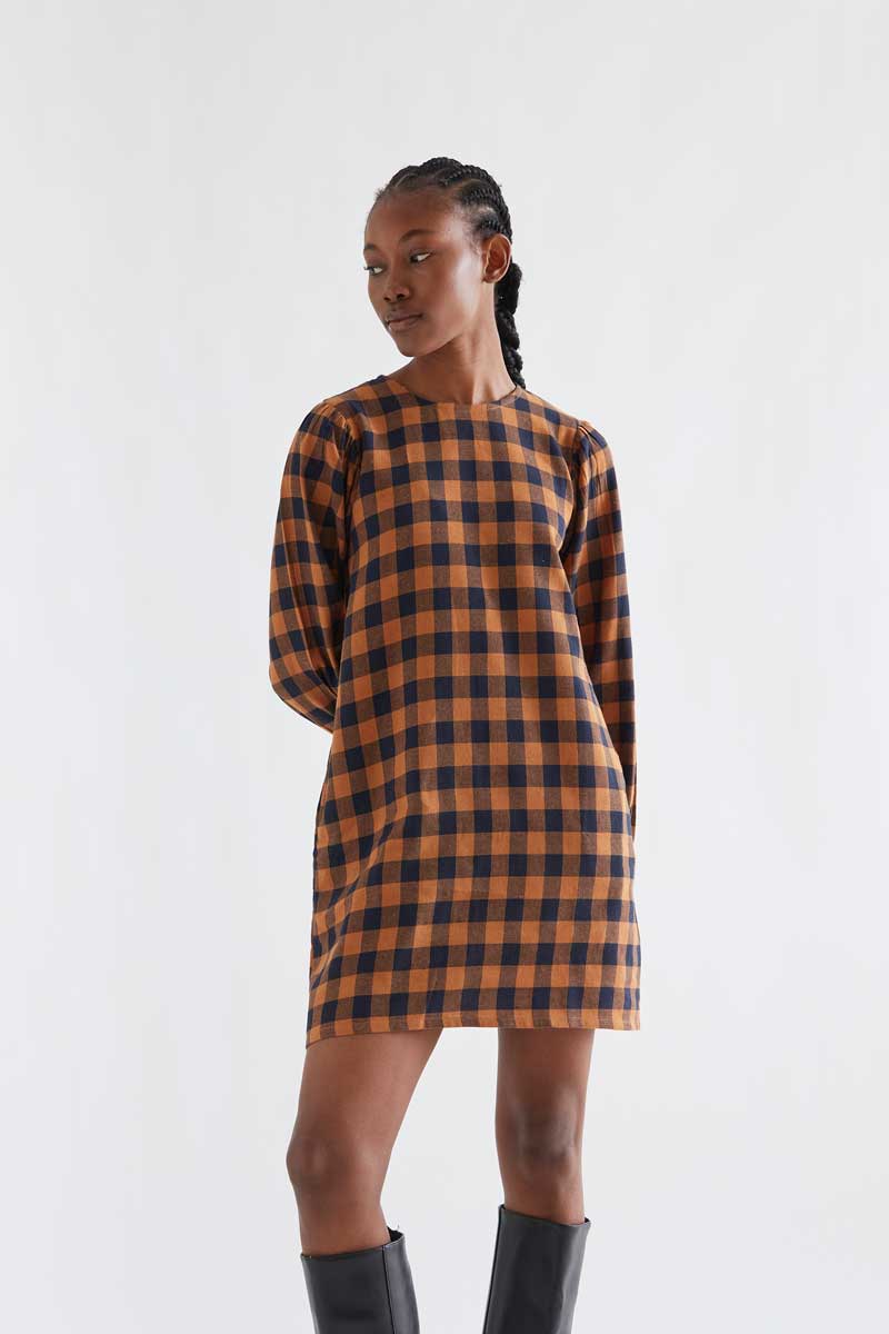 Brown and Navy Check Dress