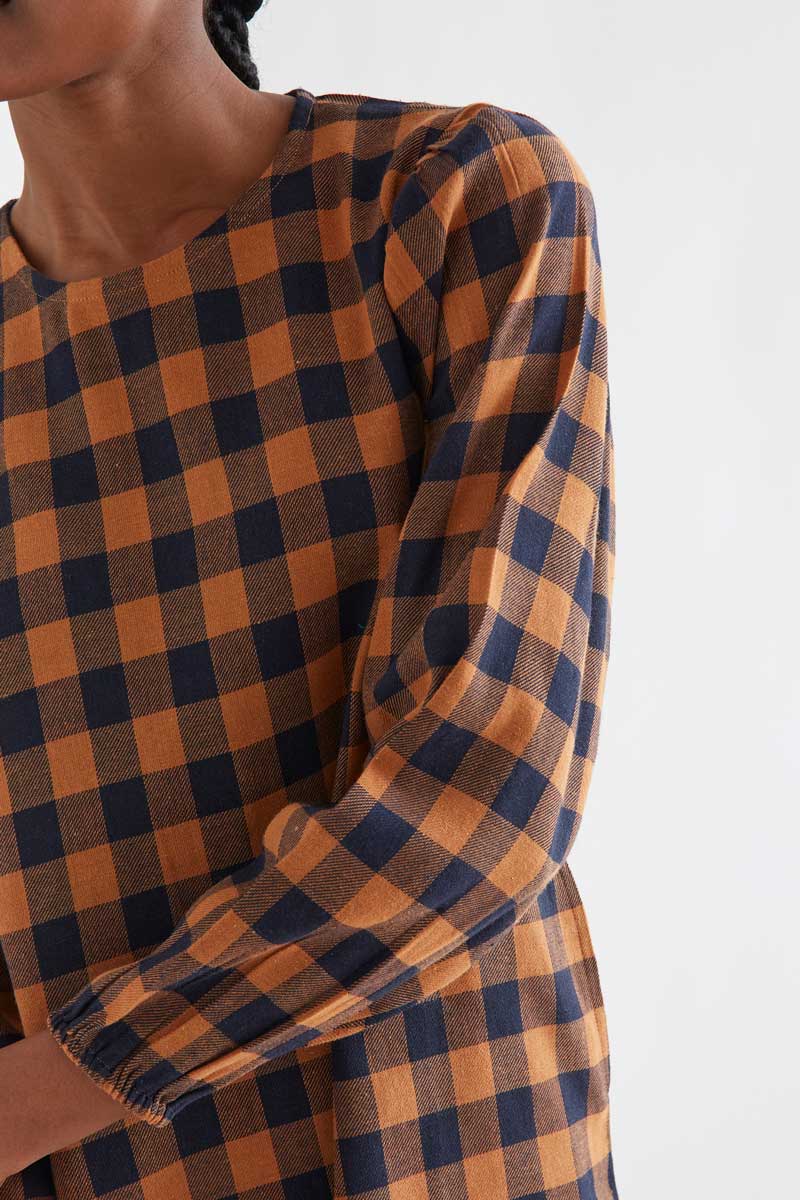 Brown and Navy Check Dress
