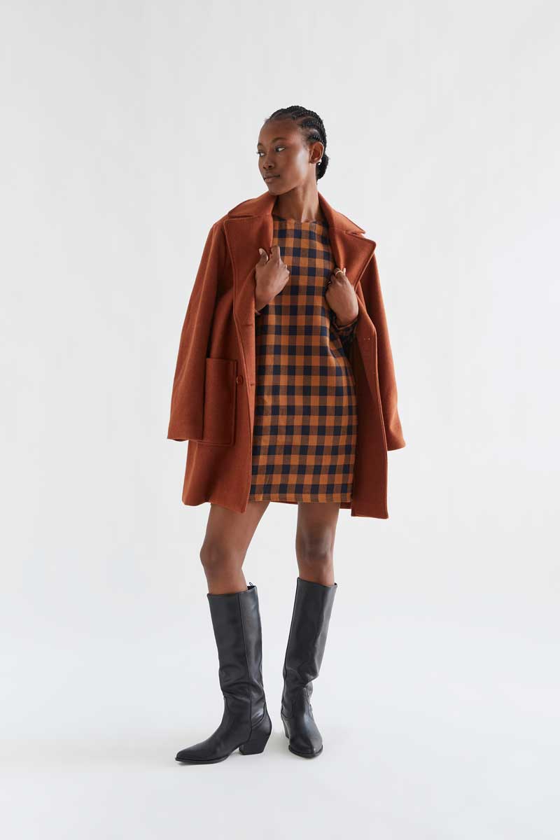 Brown and Navy Check Dress