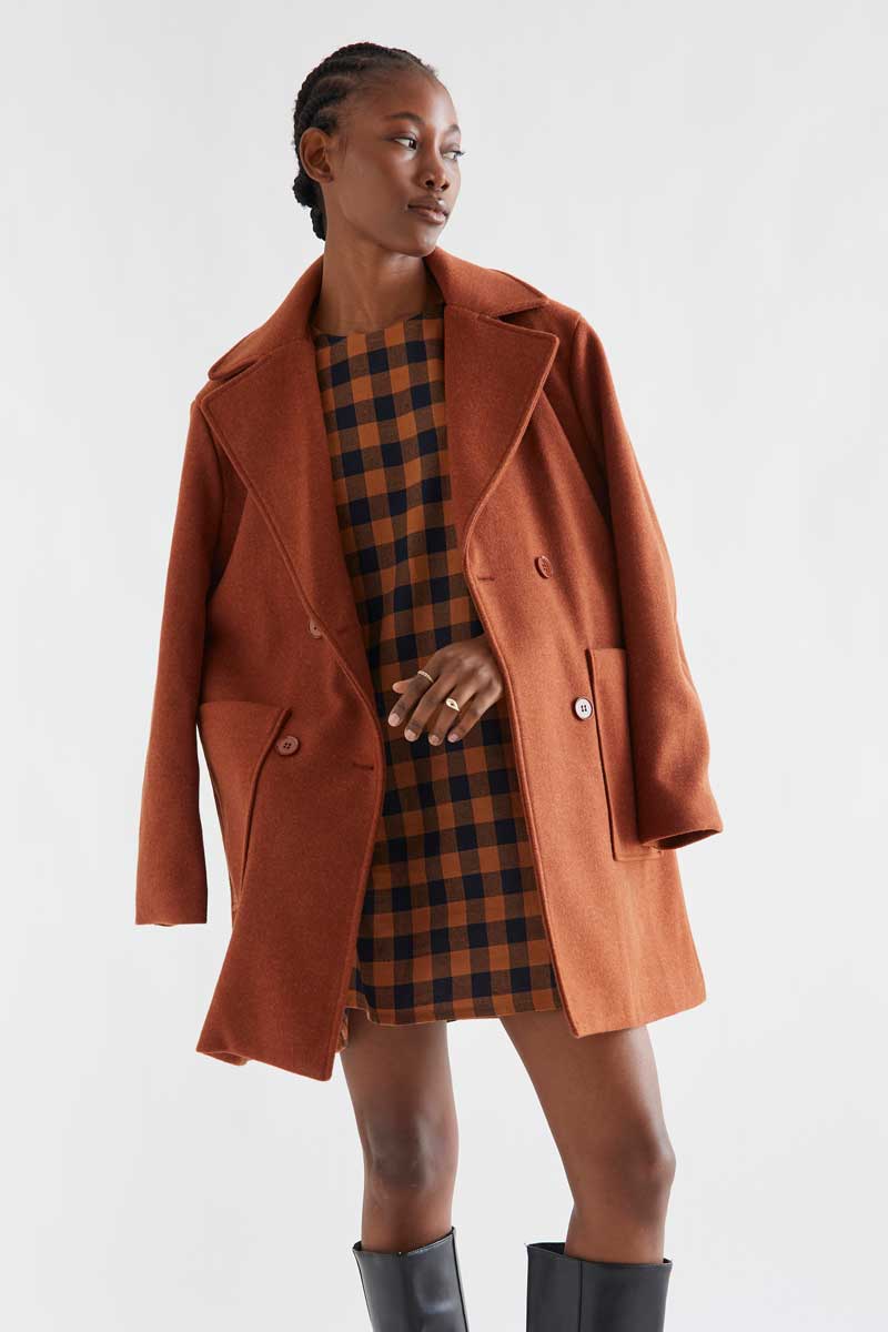 Brown and Navy Check Dress