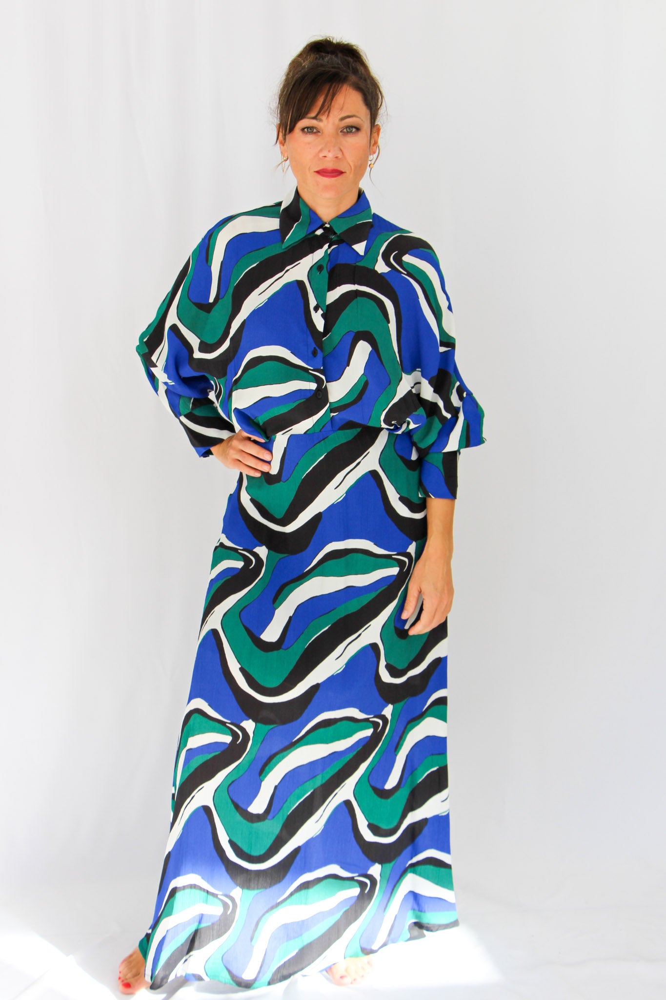 Wave Print Maxi Dress.