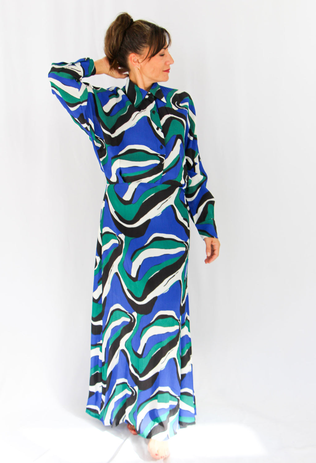 Wave Print Maxi Dress.