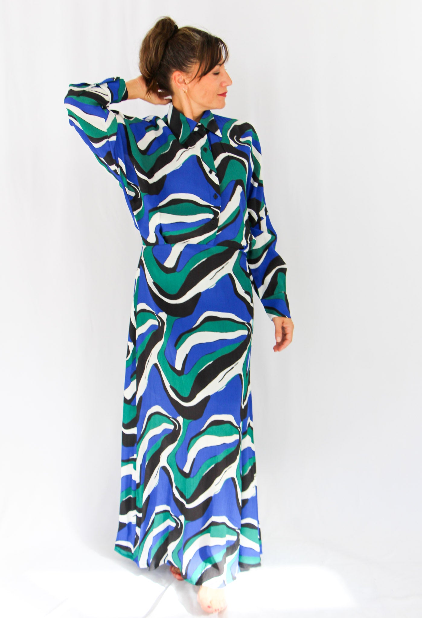 Wave Print Maxi Dress.