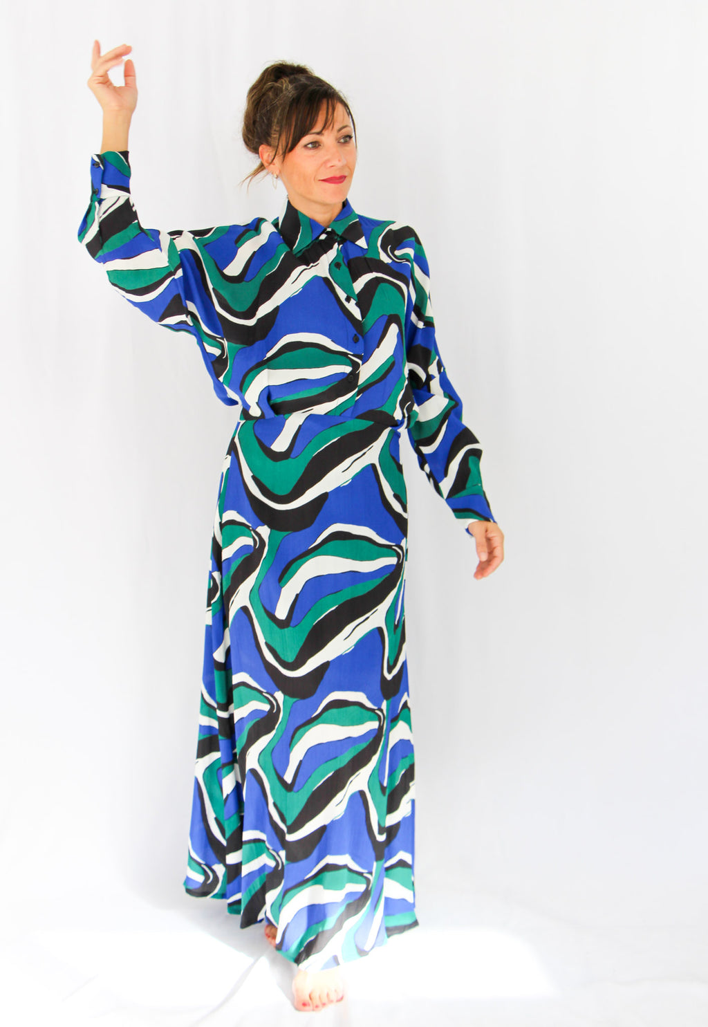 Wave Print Maxi Dress.