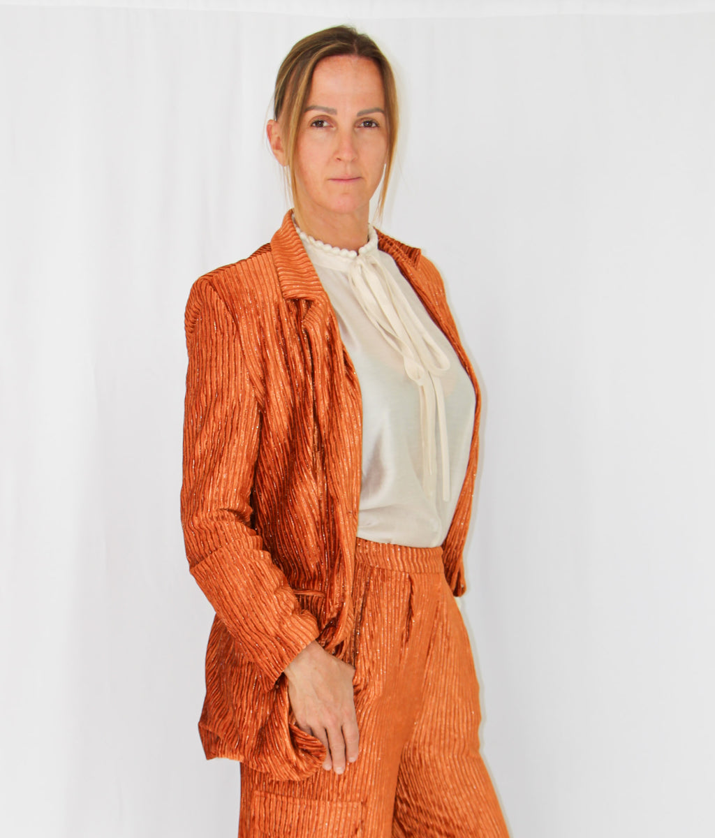 NKN Burnt Copper Velvet Blazer.