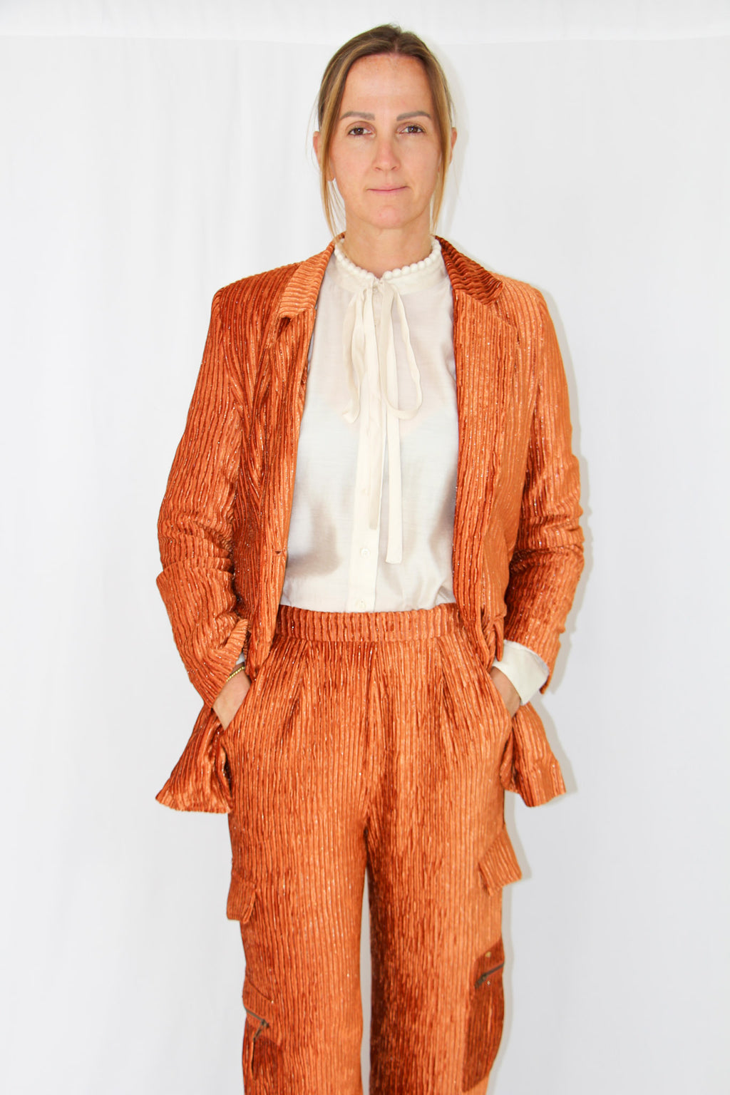 NKN Burnt Copper Velvet Blazer.
