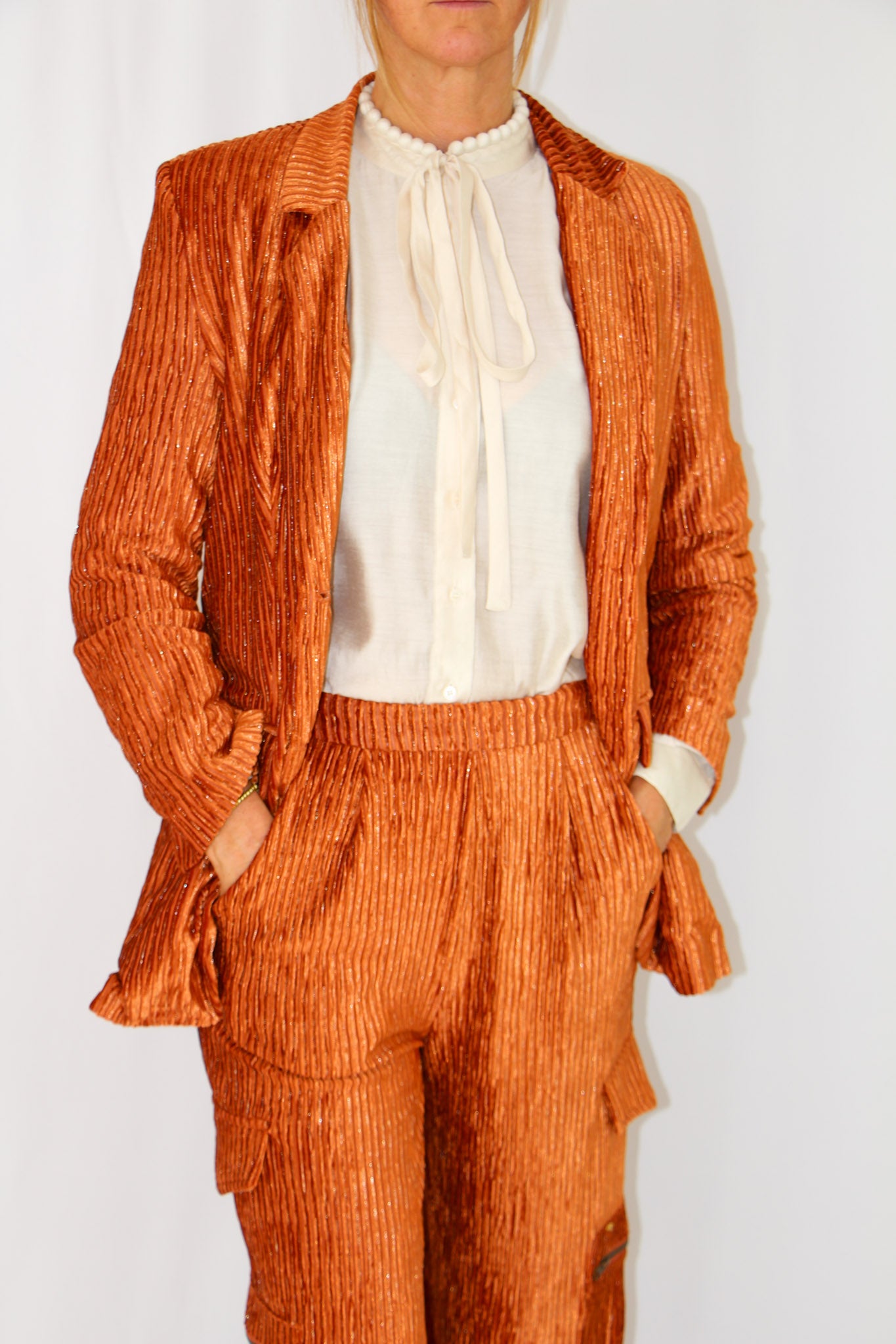 NKN Burnt Copper Velvet Blazer.