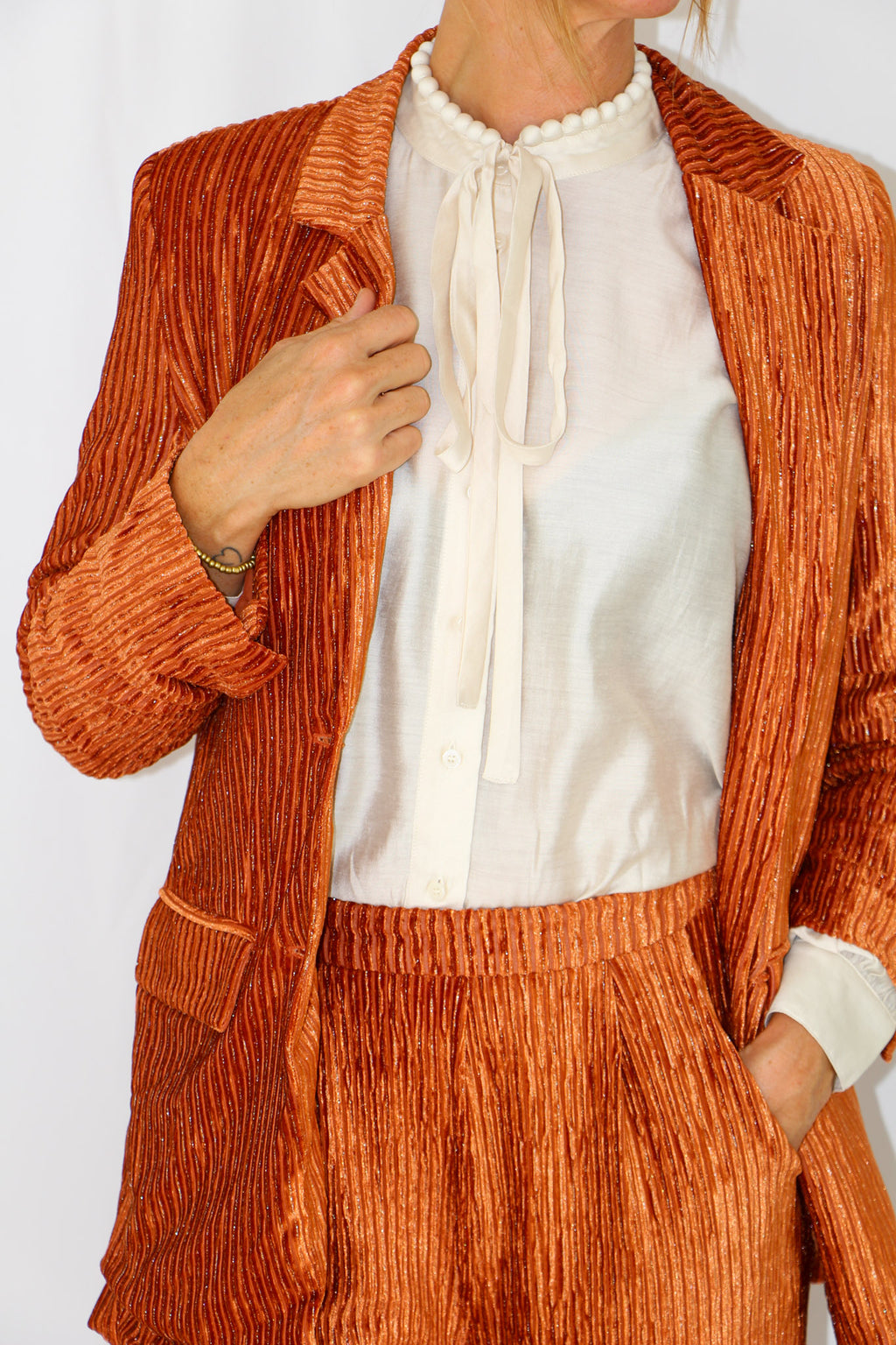 NKN Burnt Copper Velvet Blazer.