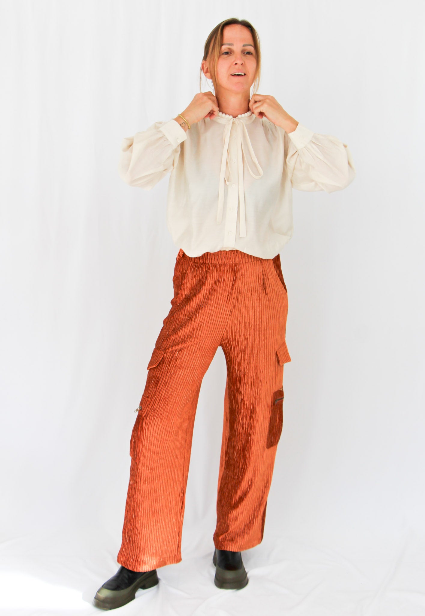 NKN Burnt Copper Velvet Pants.
