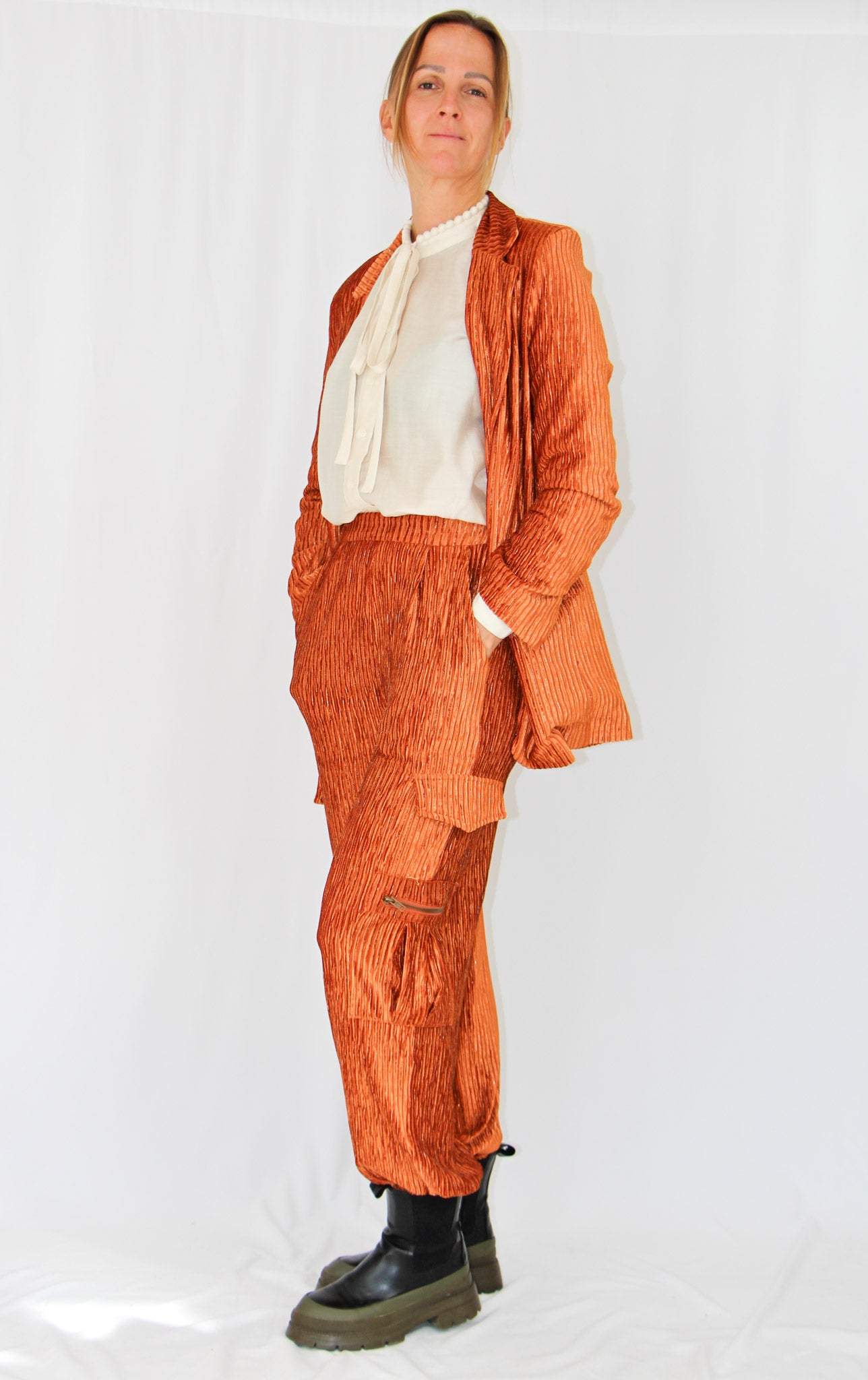 NKN Burnt Copper Velvet Pants.