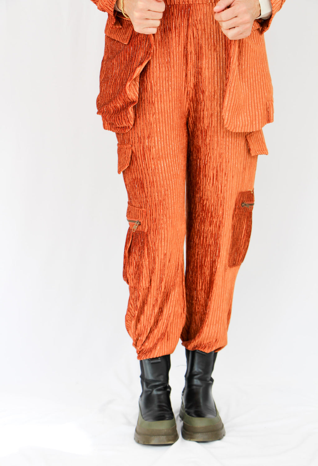 NKN Burnt Copper Velvet Pants.
