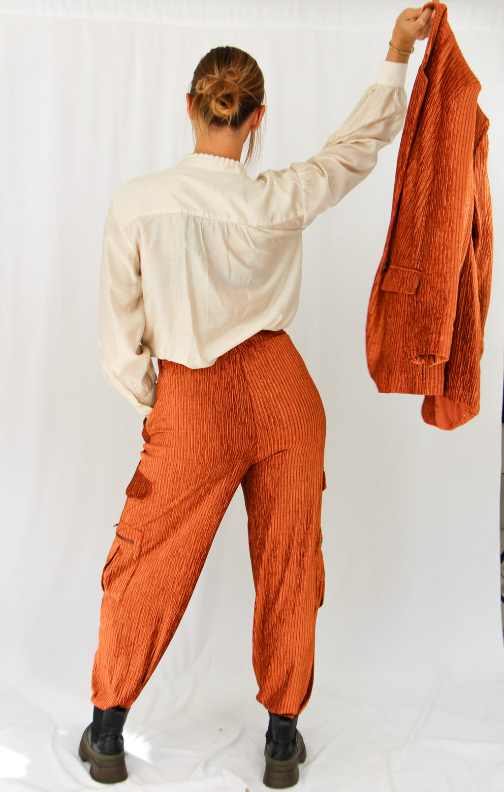 NKN Burnt Copper Velvet Blazer.