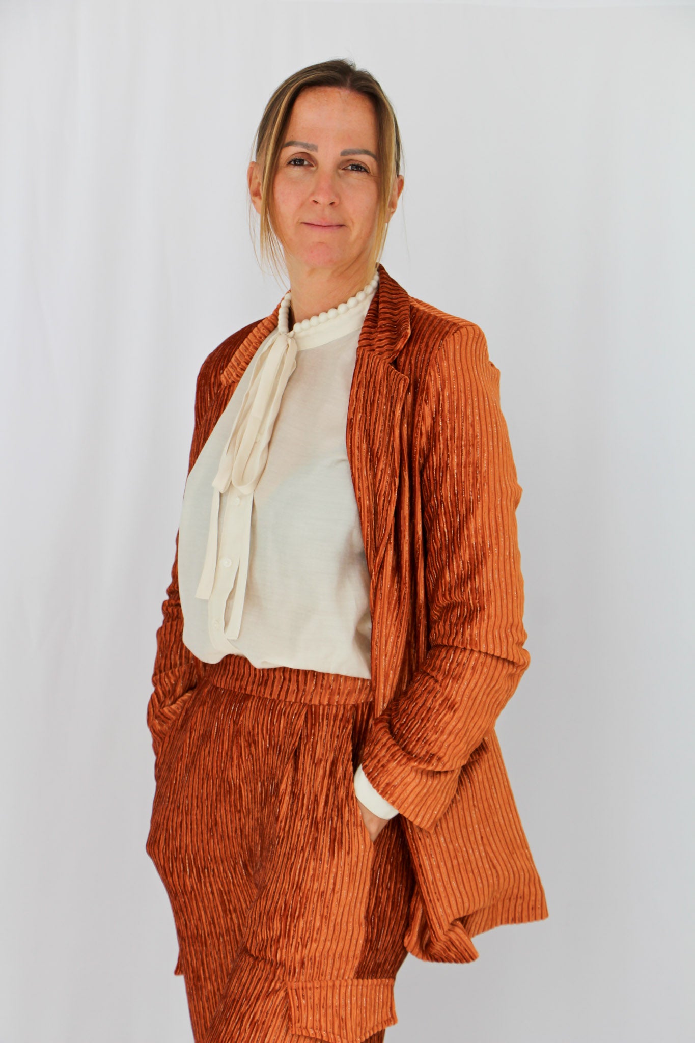 NKN Burnt Copper Velvet Pants.