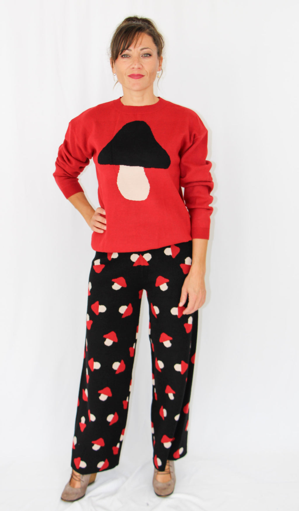 Red Jumper with Mushroom.
