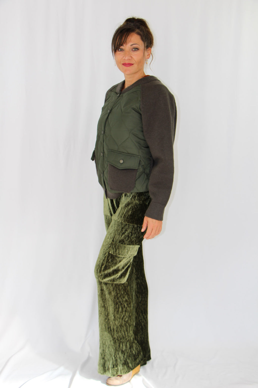 NKN Bottle Green Velvet Pants.
